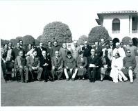 Group photograph taken at the luncheon party held by Maulana Abul Kalam Azad Minister for Education and Natural Resources and Scientific Research, Government of India, in honour of the Delegates tot eh Seminar on the “Contribution of Gandhian Outlook and Techniques to the Solution of Tensions Within and Between Nations” in New Delhi on January 10, 1953. The Prime Minister Shri Jawaharlal Nehru was also present. (sitting, Left to right): Kaka Saheb Kalelkar; Dr. Ralph Bunche (USA); Lord Boyd Orr (UK); Dr. Mo