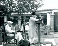 Maulana Abul Kalam Azad Minister for Education, Government of India inaugurating the National Academy of Art (Lalit Kala Akadami), in New Delhi on august 5, 1954. The Academy of Art is the third national organization set up by the Government of India for the promotion of the arts.
