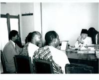 Foreign Students, holding Government of India Scholarship, meet Maulana Azad, Union Education Minister, at a reception held in New Delhi on November 22, 1954, by the Indian Council of Cultural Relations (Min. of Education).